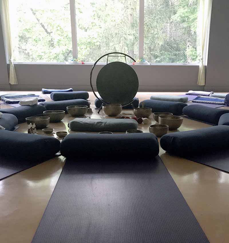 small group meditation with singing bowls